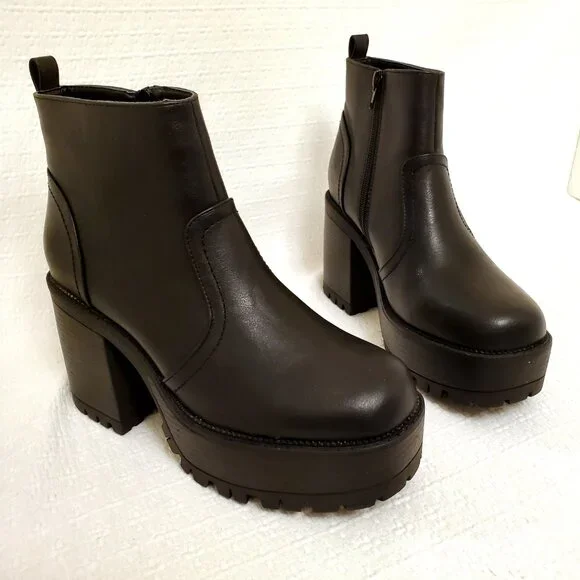 UNIONBAY Women’s Black Paula Platform Heeled Chunky Lug Sole Ankle Boots - 7.5 - Picture 4 of 15